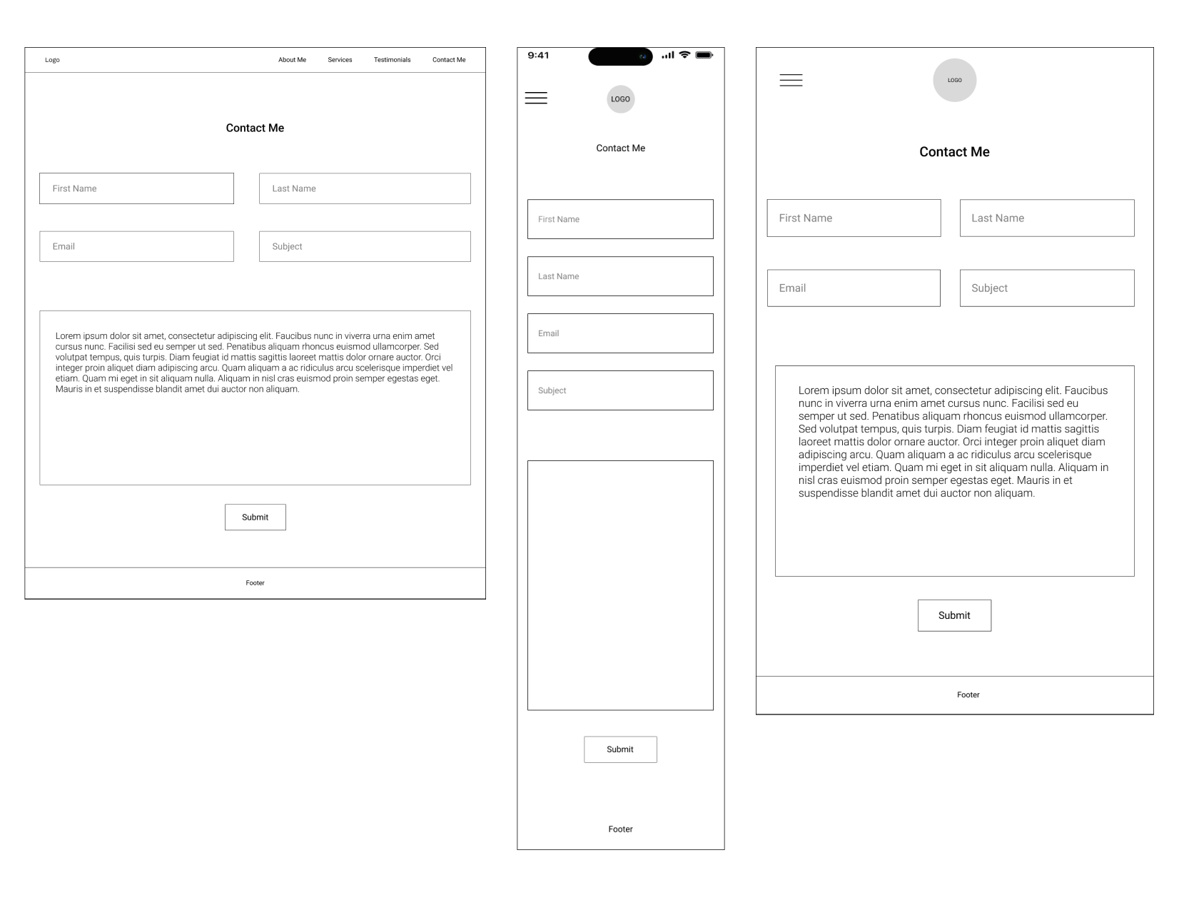 Contact mid-fi on desktop, mobile and tablet